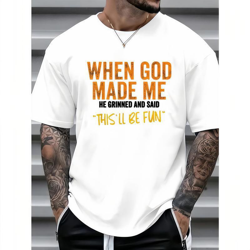 Funny Christian Humor T-Shirt, "When God Made Me He Grinned" Graphic Tee for Religious Gifts