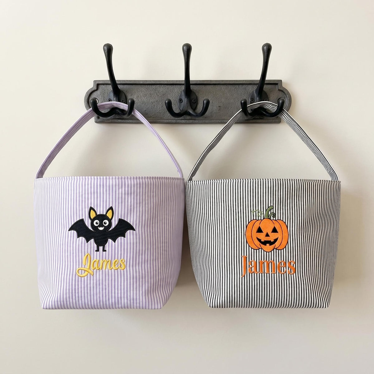 Personalized Seersucker Halloween Trick or Treat Basket