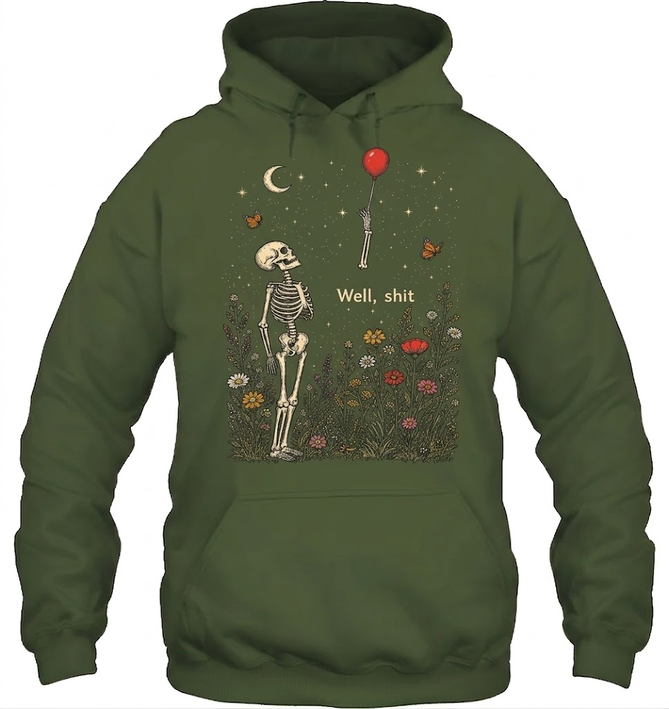Well Shit Skeleton Lost Balloon Funny Halloween Meme Front Shirt