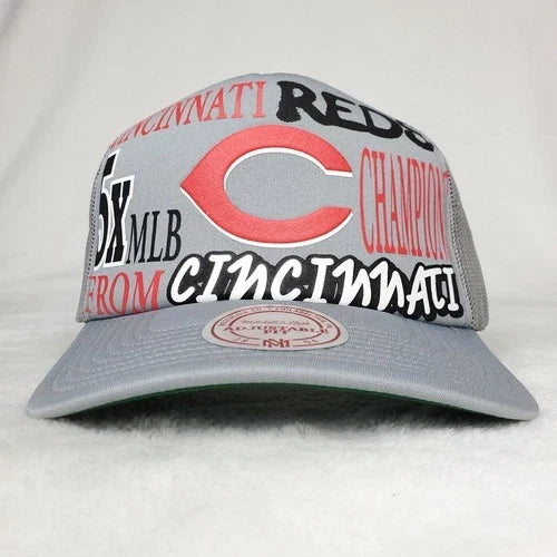 Cincinnati Red Puff Print Logo Gray Trucker Hat Cap