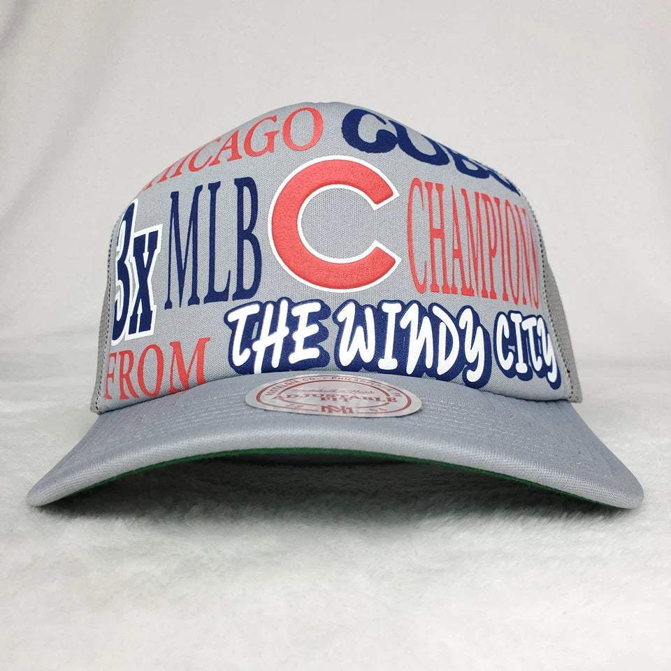 Chicago Cub Puff Print Logo Gray Trucker Cap Hat
