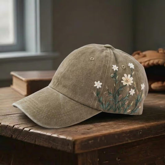 Daisy Floral Embroidered Washed Cap