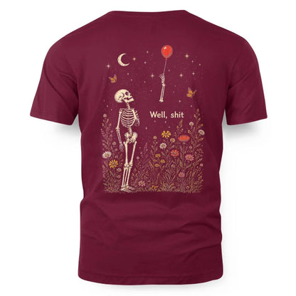 Well Shit Skeleton Lost Balloon Funny Halloween Meme Back Shirt