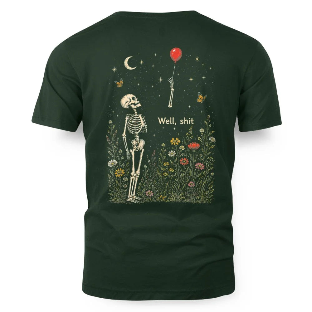 Well Shit Skeleton Lost Balloon Funny Halloween Meme Back Shirt