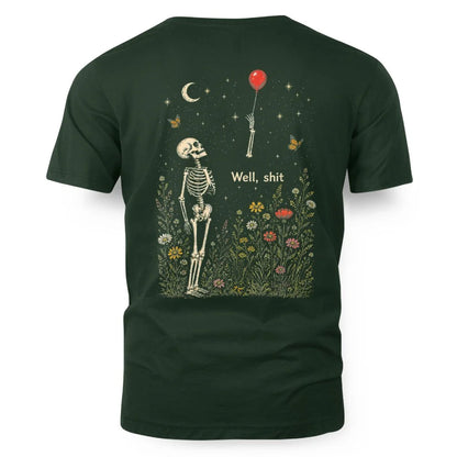 Well Shit Skeleton Lost Balloon Funny Halloween Meme Back Shirt