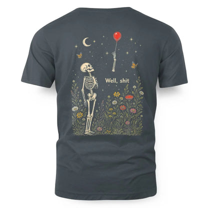 Well Shit Skeleton Lost Balloon Funny Halloween Meme Back Shirt