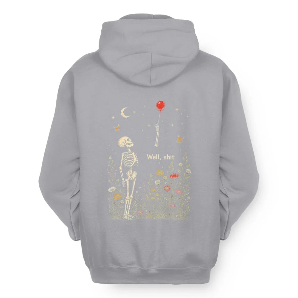 Well Shit Skeleton Lost Balloon Funny Halloween Meme Back Shirt