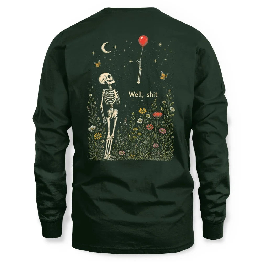 Well Shit Skeleton Lost Balloon Funny Halloween Meme Back Shirt