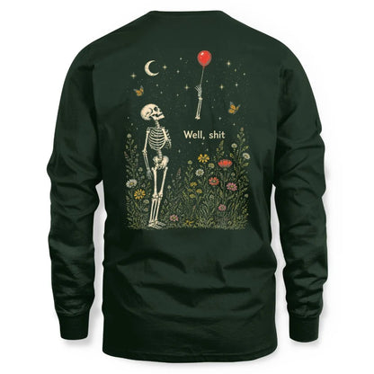 Well Shit Skeleton Lost Balloon Funny Halloween Meme Back Shirt