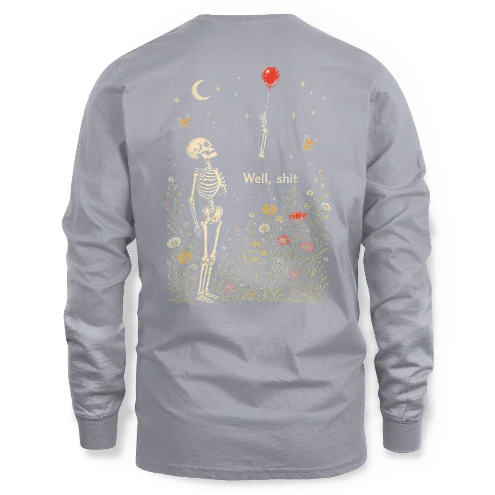 Well Shit Skeleton Lost Balloon Funny Halloween Meme Back Shirt