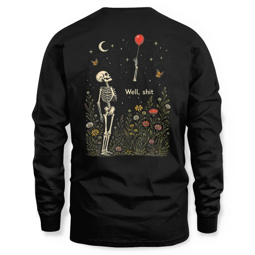 Well Shit Skeleton Lost Balloon Funny Halloween Meme Back Shirt