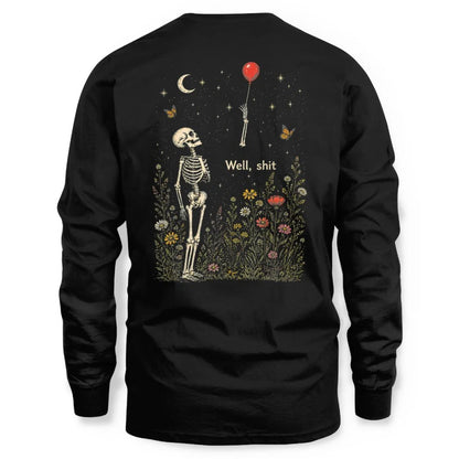 Well Shit Skeleton Lost Balloon Funny Halloween Meme Back Shirt