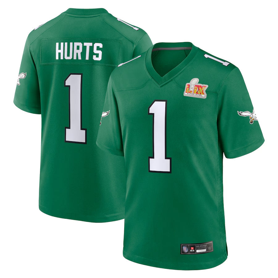 #1 Jalen Hurts Player Kelly Green P.Eagles Super Bowl LIX 2nd Alternate Game Football Jerseys football jersey product view 1