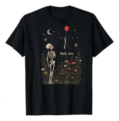 Well Shit Skeleton Lost Balloon Funny Halloween Meme Front Shirt