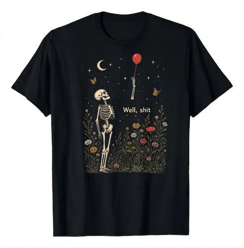 Well Shit Skeleton Lost Balloon Funny Halloween Meme Front Shirt