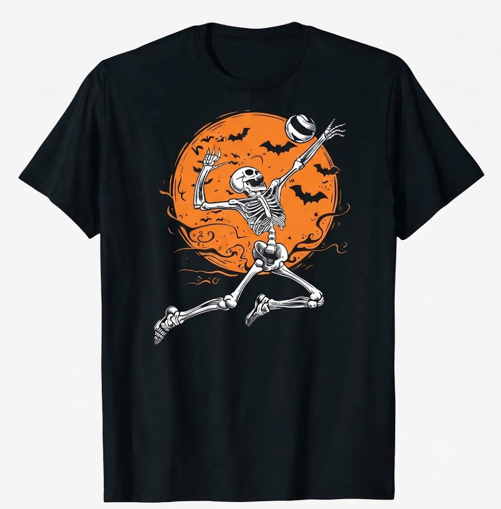 Volleyball Skeleton Women Men Volleyball Player Halloween Funny Volleyball Shirt