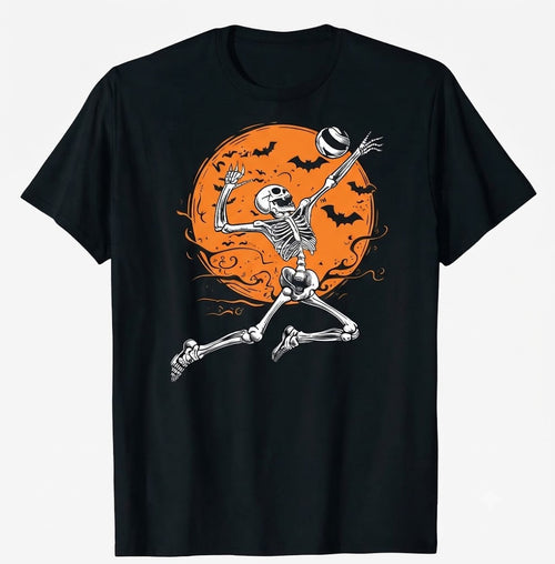 Volleyball Skeleton Women Men Volleyball Player Halloween Funny Volleyball Shirt