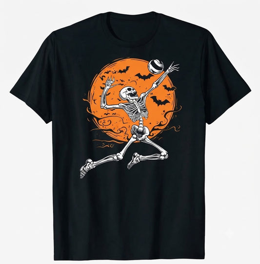 Volleyball Skeleton Women Men Volleyball Player Halloween Funny Volleyball Shirt