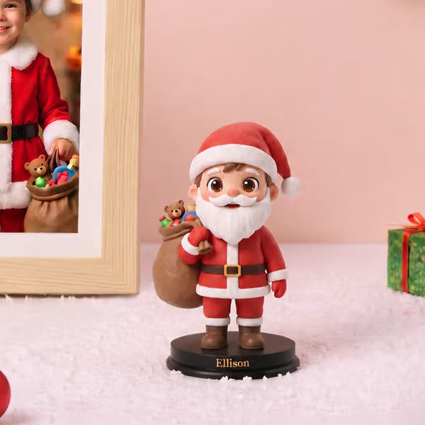 Personalised 3D Chibi Photo Figurine Ornament with Wooden Base and Text Desk Decor