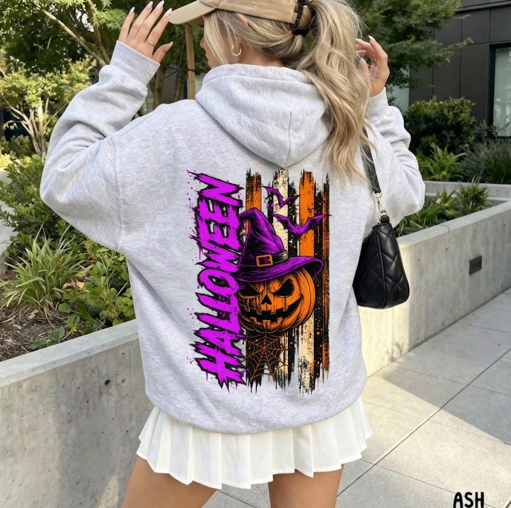 Spooky Halloween Witch Pumpkin Purple Bat Shirt