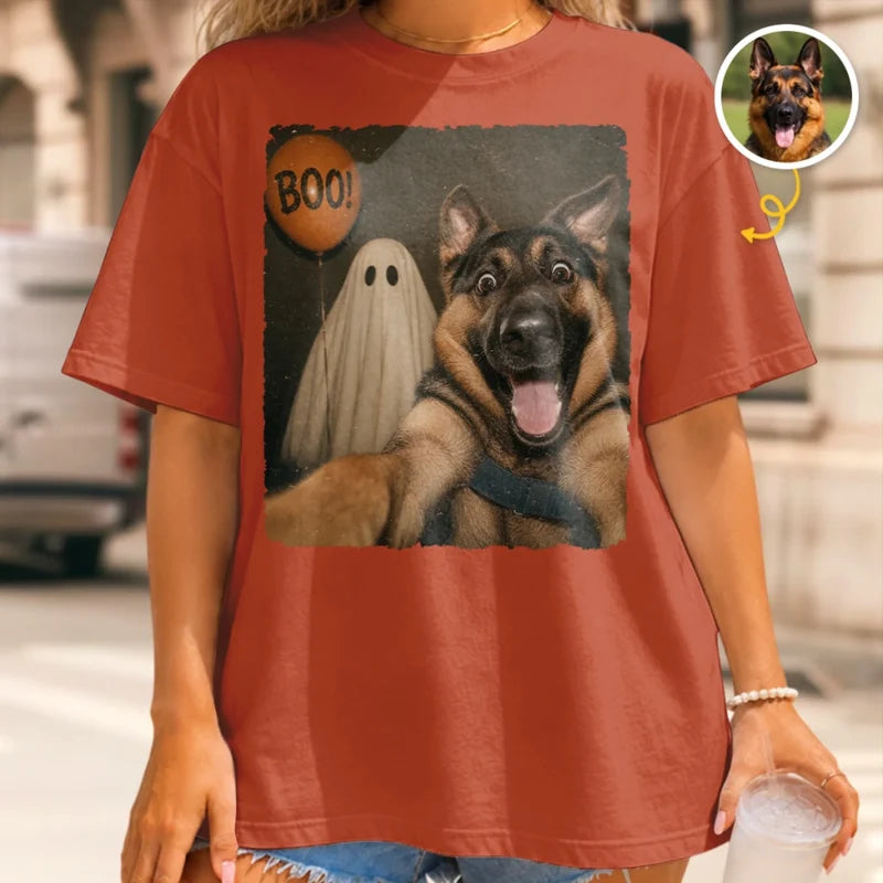 Personalized  Photo Funny Dog Selfie With Boo  Shirt