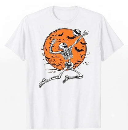 Volleyball Skeleton Women Men Volleyball Player Halloween Funny Volleyball Shirt