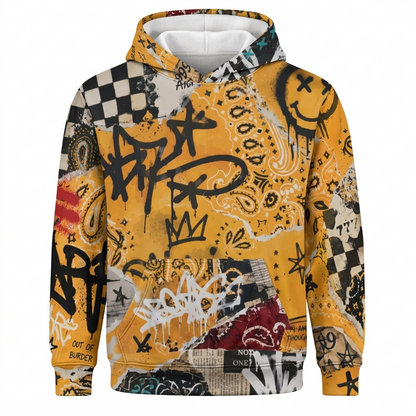 Bandana Graffiti Urban Patchwork Hoodie - Zip Up Hoodie