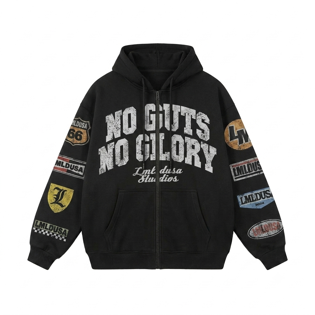 Retro No Guts No Glory  Zip Up Hoodie