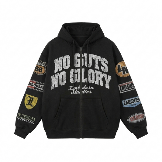 Retro No Guts No Glory  Zip Up Hoodie