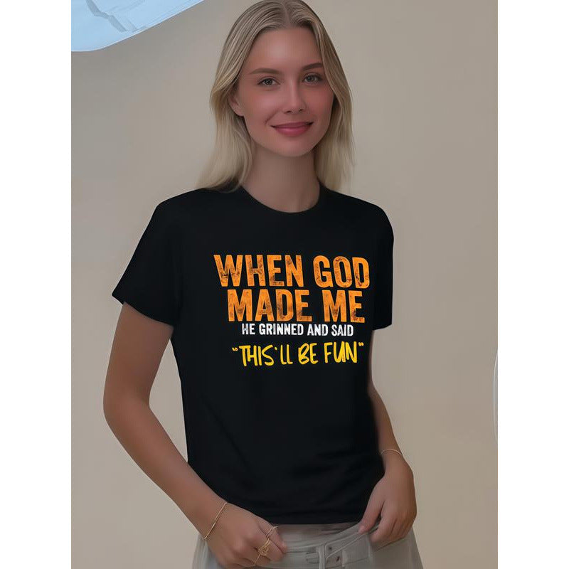 Funny Christian Humor T-Shirt, "When God Made Me He Grinned" Graphic Tee for Religious Gifts