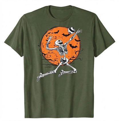 Volleyball Skeleton Women Men Volleyball Player Halloween Funny Volleyball Shirt