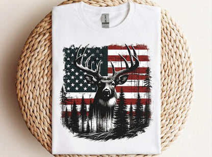 Deer Hunting American Flag Whitetail Buck Antlers Hunting Shirt