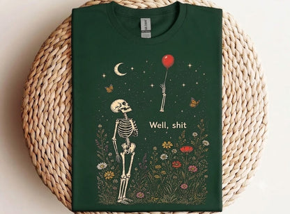 Well Shit Skeleton Lost Balloon Funny Halloween Meme Front Shirt