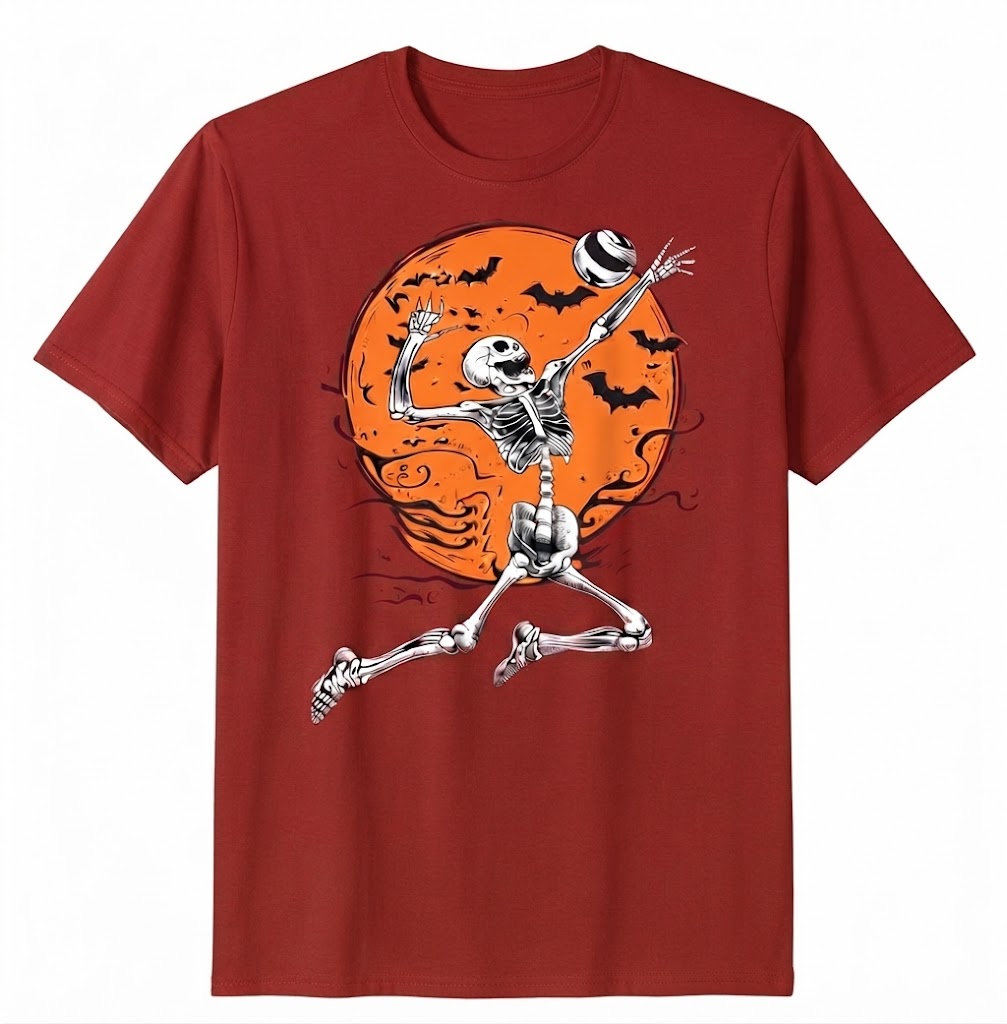 Volleyball Skeleton Women Men Volleyball Player Halloween Funny Volleyball Shirt