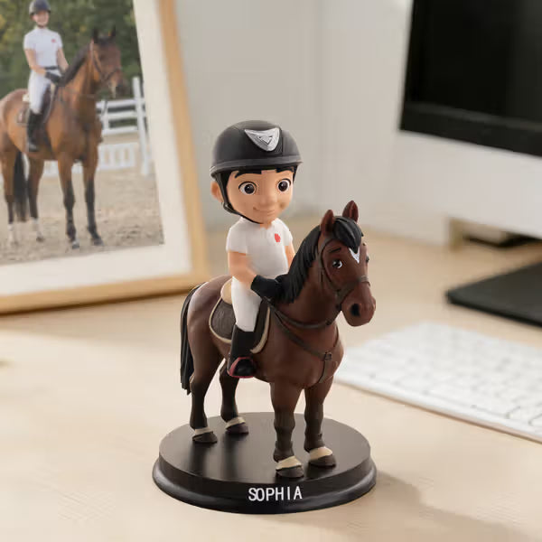 Personalised 3D Chibi Photo Figurine Ornament with Wooden Base and Text Desk Decor