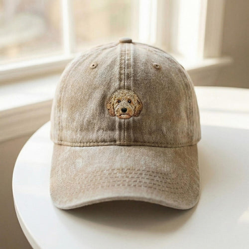 Doodle Dog Embroidered Washed Cap