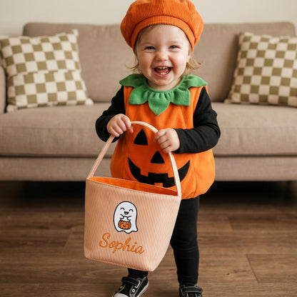 Personalized Seersucker Halloween Trick or Treat Basket