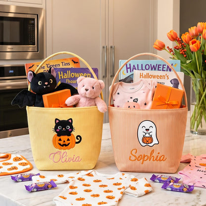 Personalized Seersucker Halloween Trick or Treat Basket