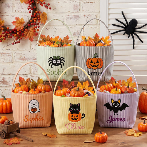 Personalized Seersucker Halloween Trick or Treat Basket
