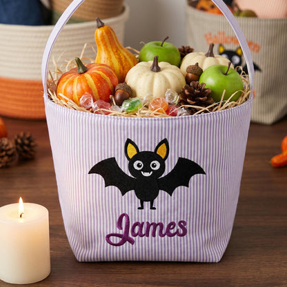 Personalized Seersucker Halloween Trick or Treat Basket