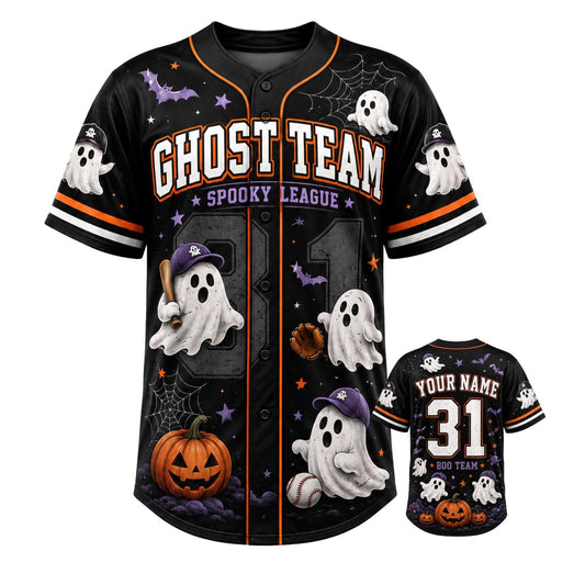 Personalized Spooky League Boo Ghost Team Halloween Baseball Jersey
