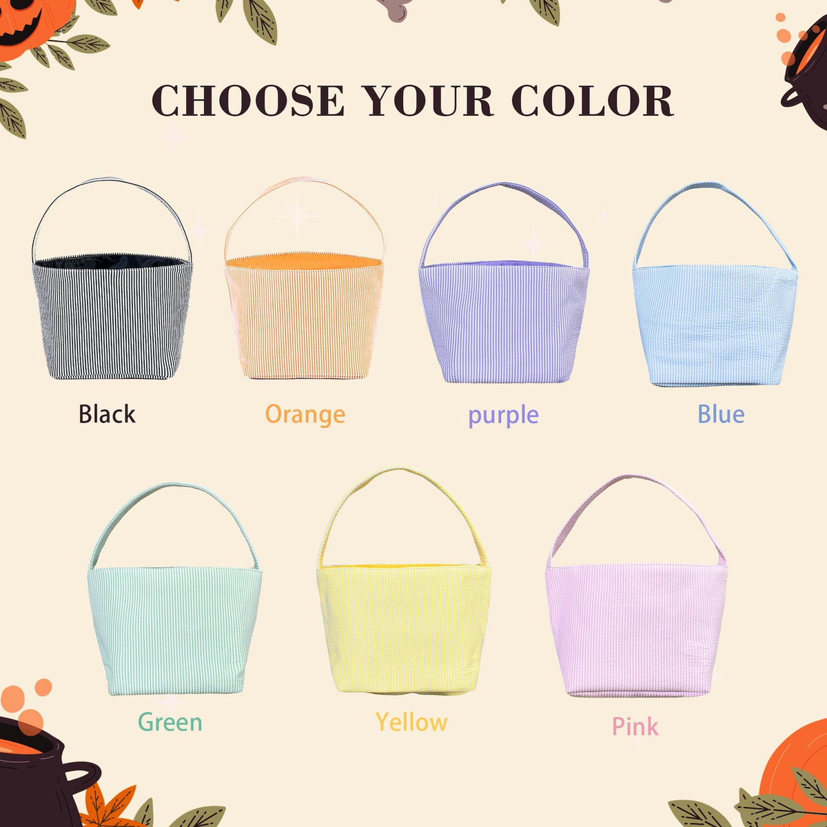 Personalized Seersucker Halloween Trick or Treat Basket
