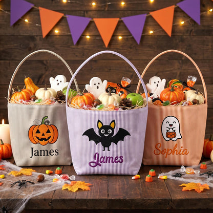 Personalized Seersucker Halloween Trick or Treat Basket