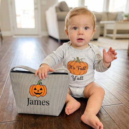 Personalized Seersucker Halloween Trick or Treat Basket