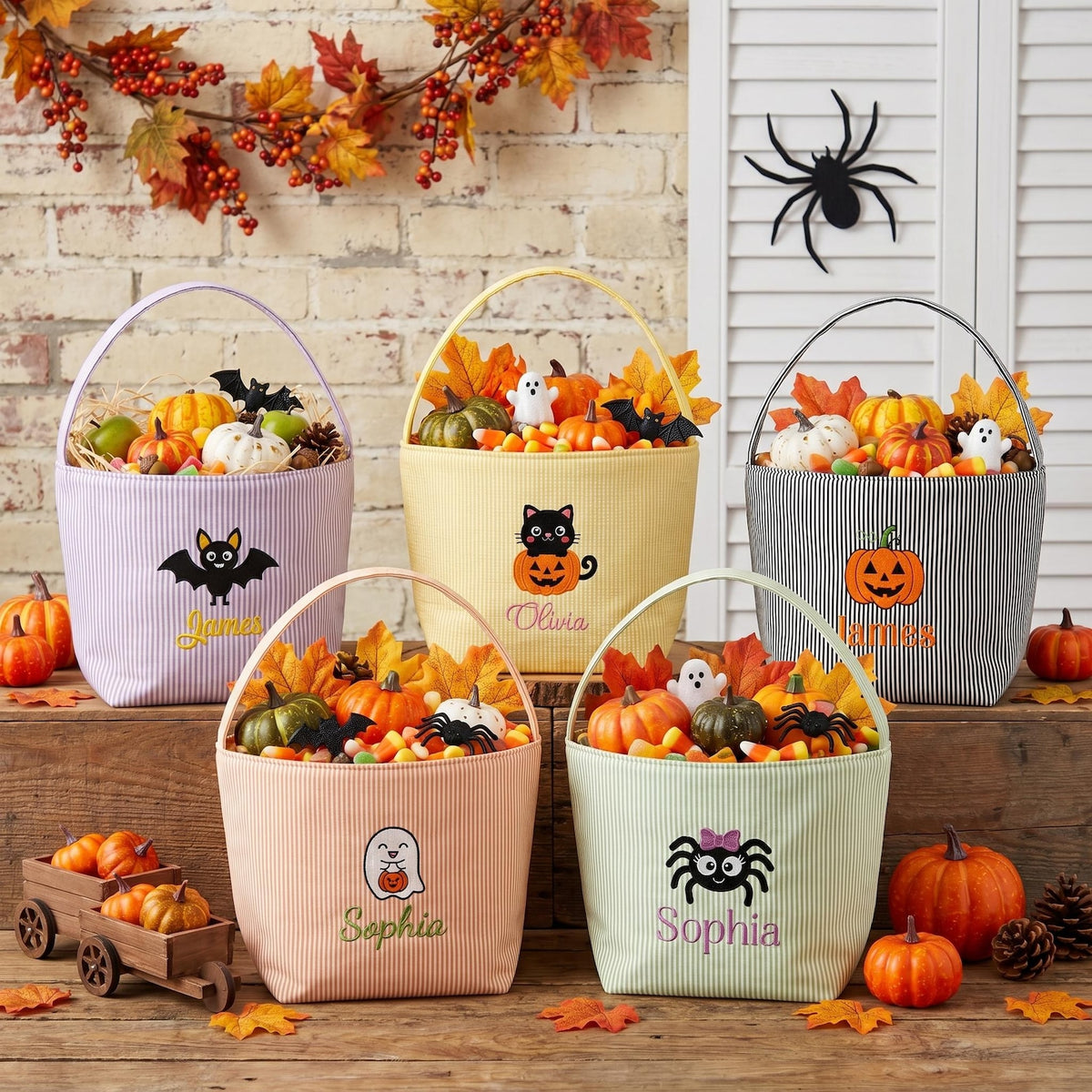 Personalized Seersucker Halloween Trick or Treat Basket
