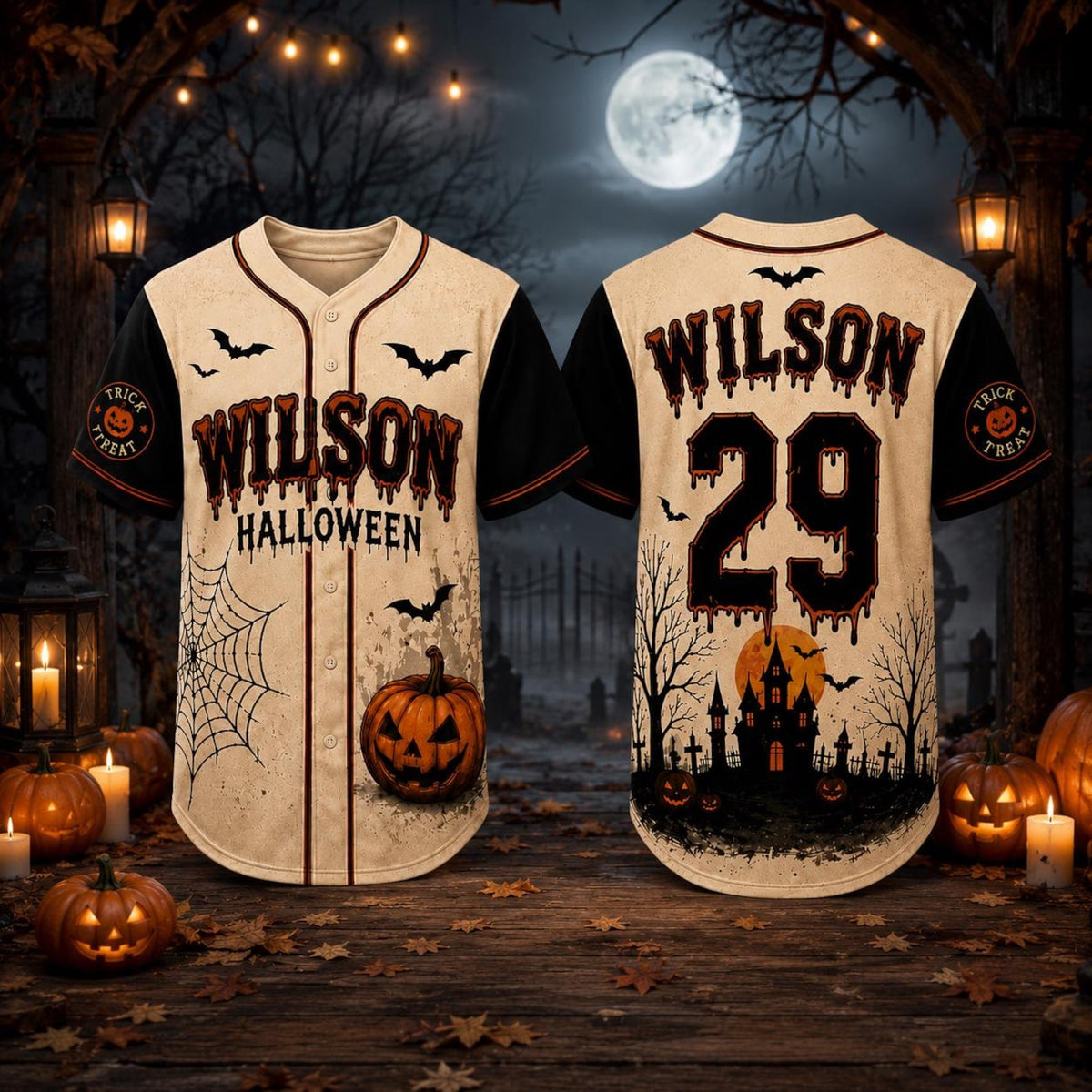 Personalized Pumpkin Bat Halloween Haunted House Baseball Jersey