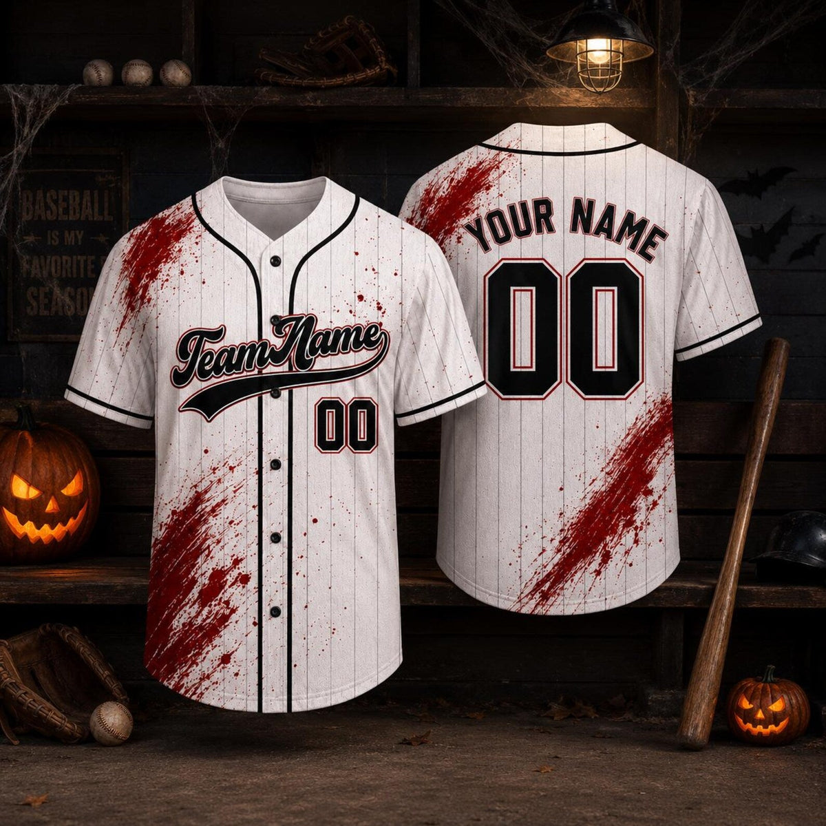 Personalized Bloody Spooky Halloween Baseball Jersey