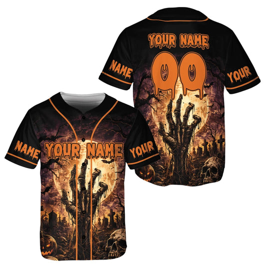 Personalized Zombie Skull Halloween Baseball Jersey