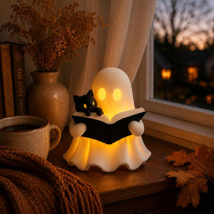 3D Printed Ghost Reading Book Figurine LED Tealight Decor
