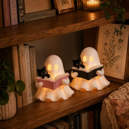 3D Printed Ghost Reading Book Figurine LED Tealight Decor